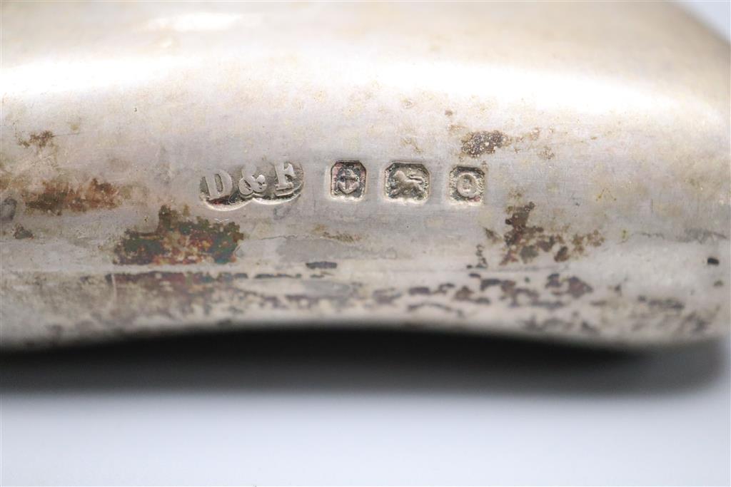 A George V silver hip flask, with engraved inscription, Deakin & Francis, Birmingham, 1940, 12.5cm, gross 6oz.